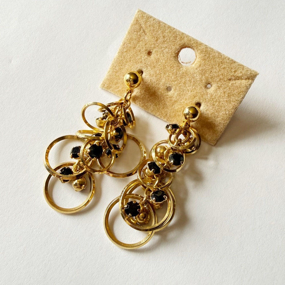 Vintage Gold and Black Dangle Earrings